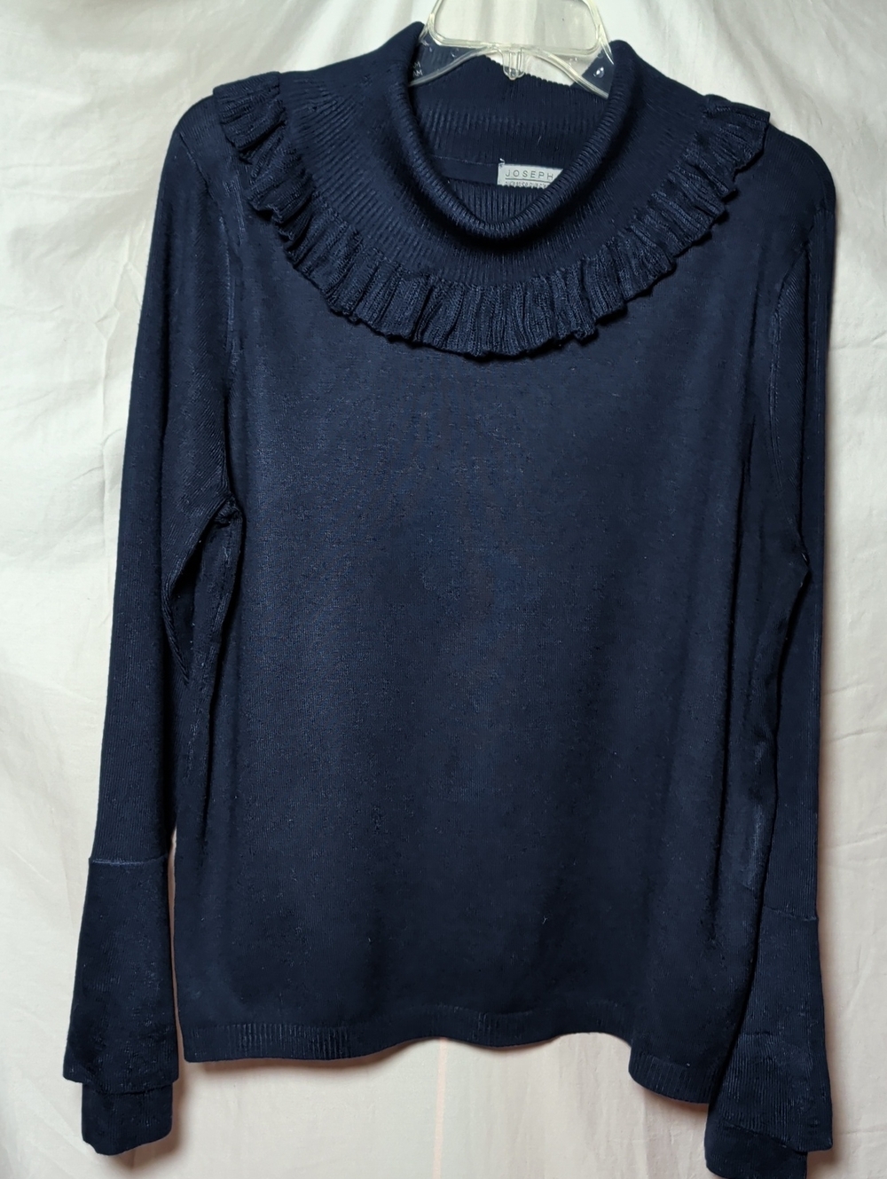 Joseph A Navy Ruffle Turtleneck Sweater Business Career Lagenlook Capsule